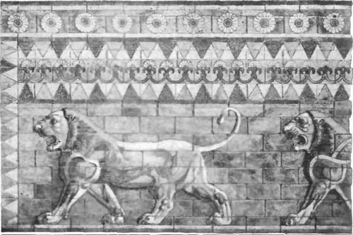 FIG. 8.—LIONS' FRIEZE, SUSA.  (FROM PERROT AND CHIPIEZ.)