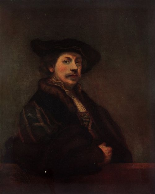 REMBRANDT LEANING ON A STONE SILL 1640. National Gallery, London.
