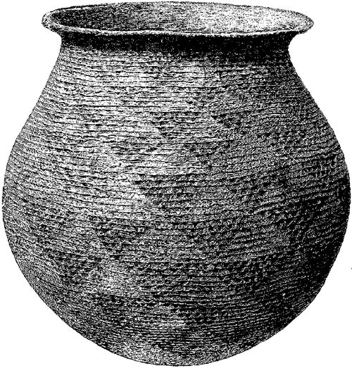 Fig. 353. Earthen vase built by coiling, exhibiting decorative characters derived from basketry