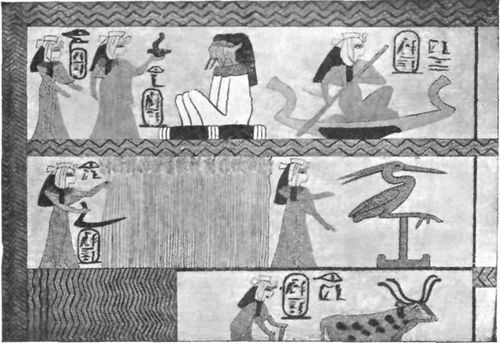 FIG. 4.—VIGNETTE ON PAPYRUS, LOUVRE.  (FROM PERROT AND CHIPIEZ.)