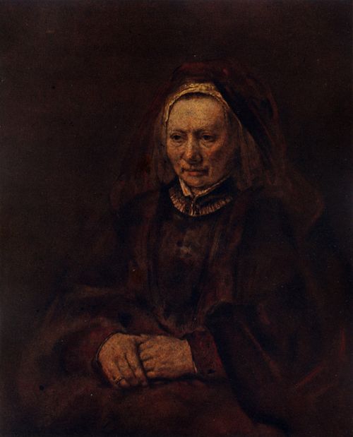 PORTRAIT OF AN OLD LADY IN A VELVET HOOD, HER HANDS FOLDED 1650. The Hermitage, St. Petersburg.