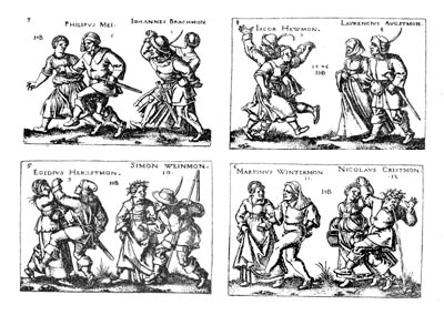 Scenes from dances. German, dated 1546, by Hans Sebald Beham.