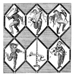 Morris dancers. From a window that was in the possession of George Tollett, Esq., Birtley, Staffordshire, 16th century.