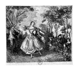 Mlle. de Camargo. After a painting by Lancret, about 1740 A.D.